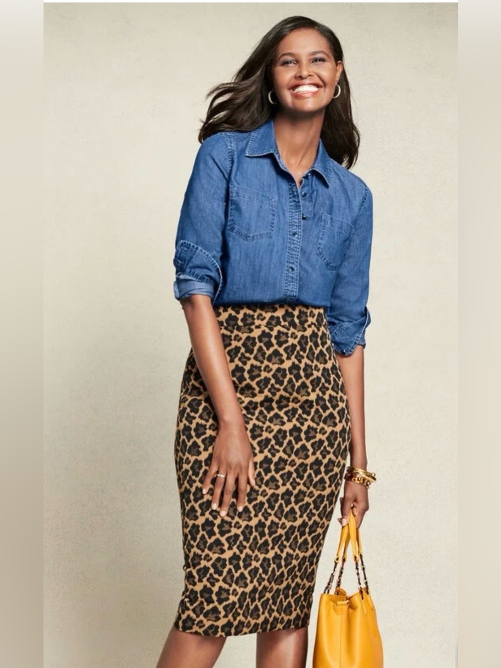 Talbots Leopard-Print Pencil Skirt in Black and Tan